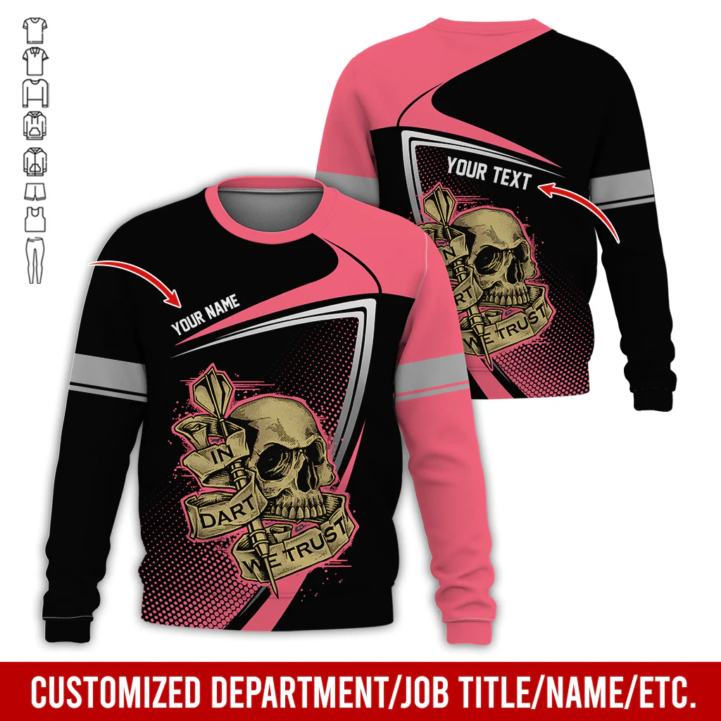 Customized Name & Text Darts Sweatshirt, In Dart We Trust Shirt, Skull Pattern Darts Shirts For Men & Women - Gift For Darts Lovers, Friend, Family - Image 8