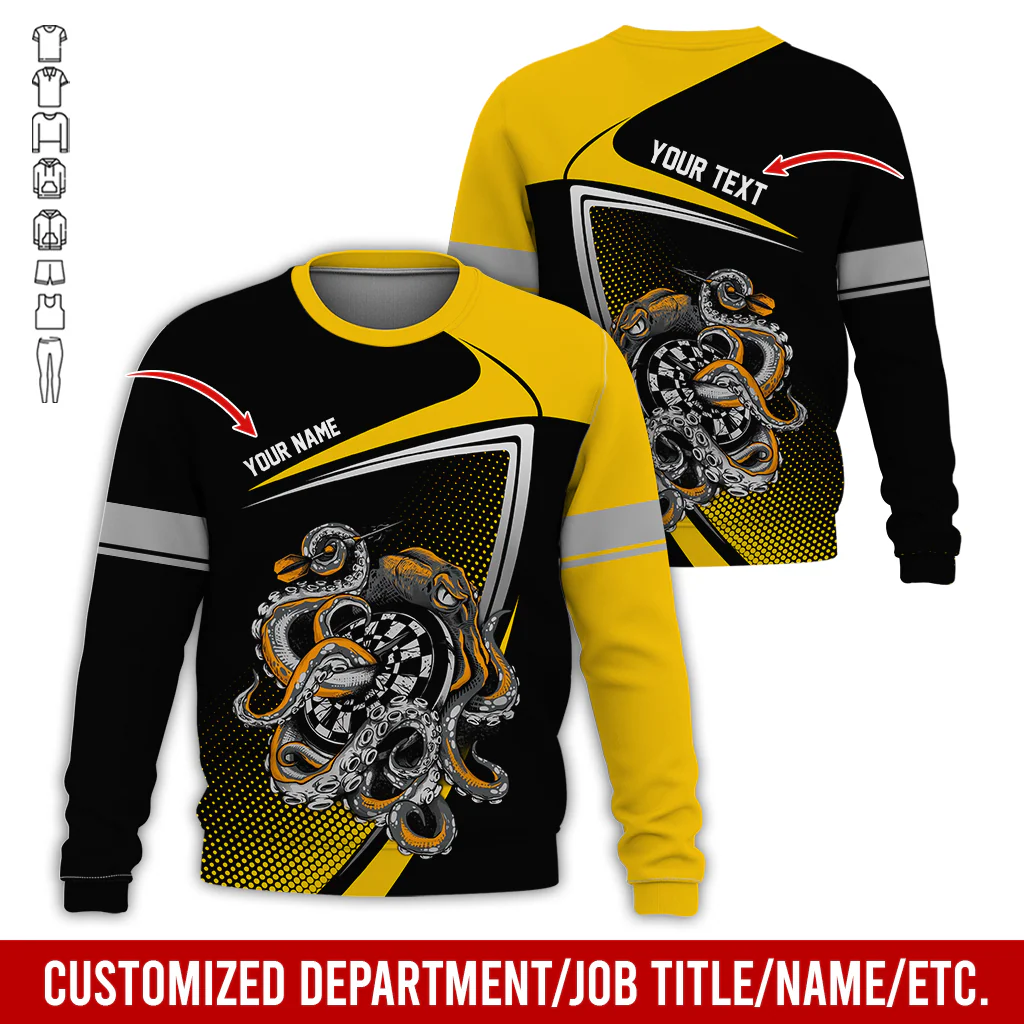 Customized Name & Text Darts Sweatshirt, Octopus & Dartboard Pattern Darts Shirts For Men & Women - Gift For Darts Lovers, Friend, Family - Image 6