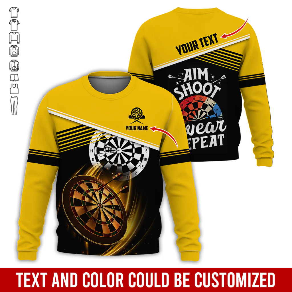 Customized Name & Text Darts Sweatshirt, Personalized Aim Shoot Swear Repeat Sweatshirt For Men & Women - Gift For Darts Lovers, Darts Players - Image 4