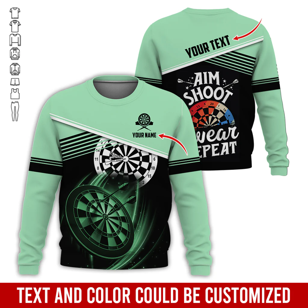 Customized Name & Text Darts Sweatshirt, Personalized Aim Shoot Swear Repeat Sweatshirt For Men & Women - Gift For Darts Lovers, Darts Players - Image 9