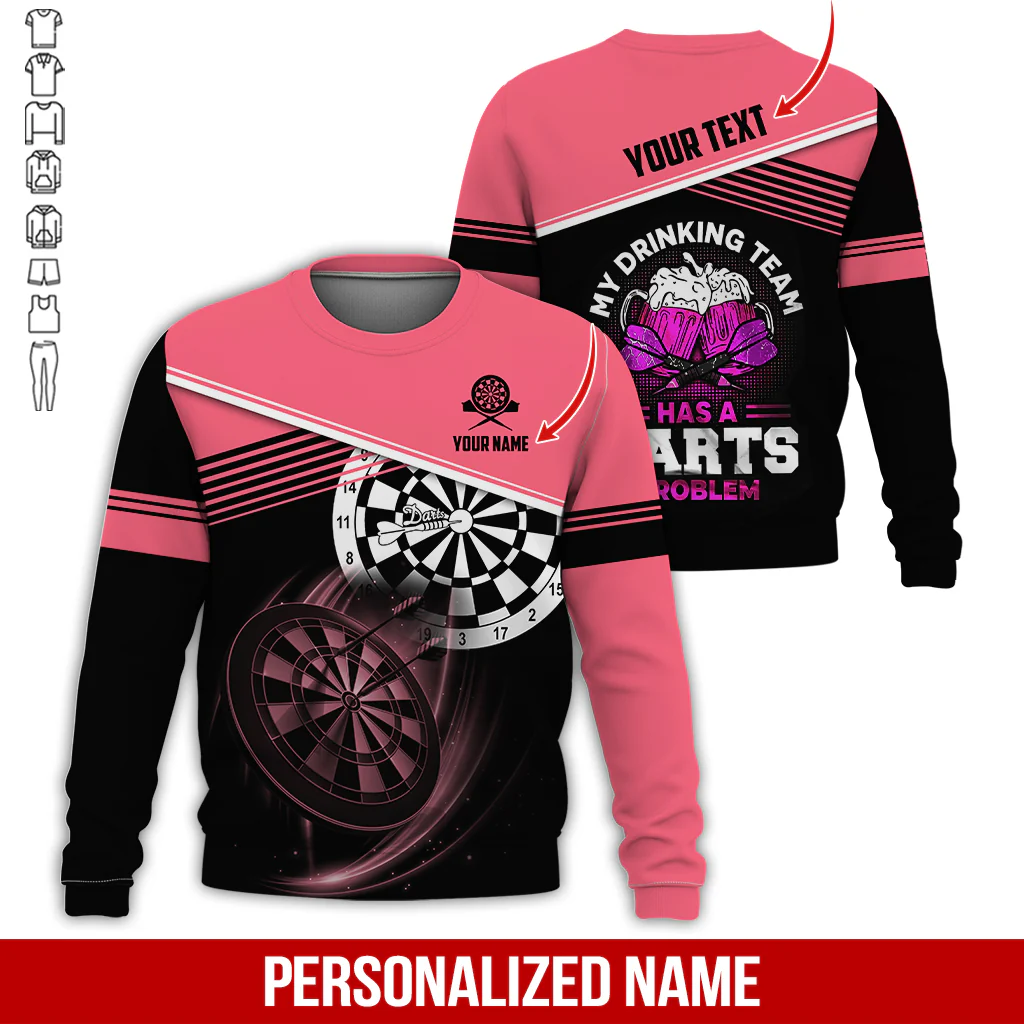 Customized Name & Text Darts Sweatshirt, Personalized Beer My Drinking Team Sweatshirt For Men & Women - Gift For Darts Lovers, Darts Players - Image 4