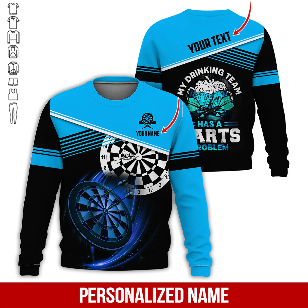 Customized Name & Text Darts Sweatshirt, Personalized Beer My Drinking Team Sweatshirt For Men & Women - Gift For Darts Lovers, Darts Players - Image 9
