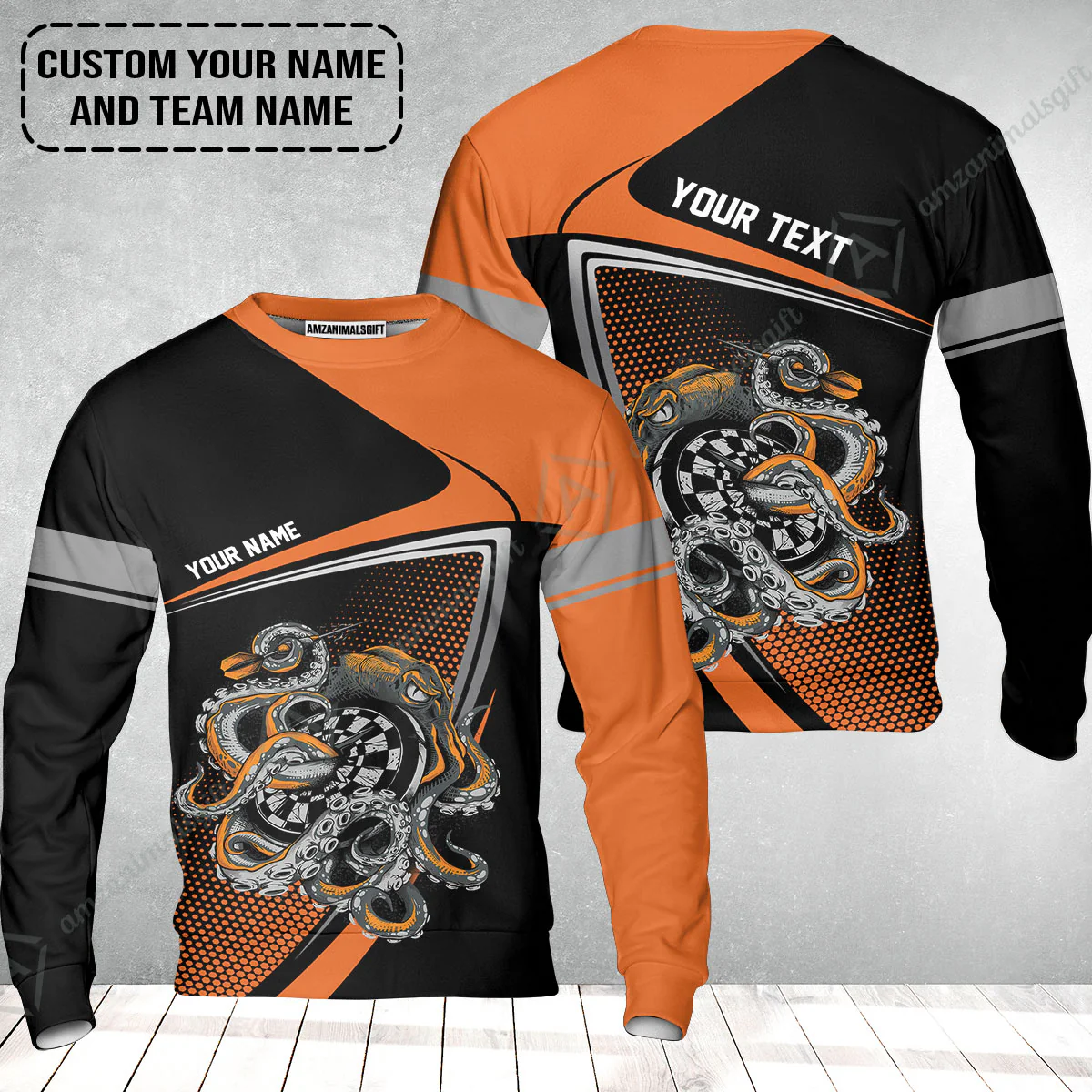 Customized Name & Text Darts Sweatshirt, Personalized Darts And Octopus Sweatshirt - Image 2