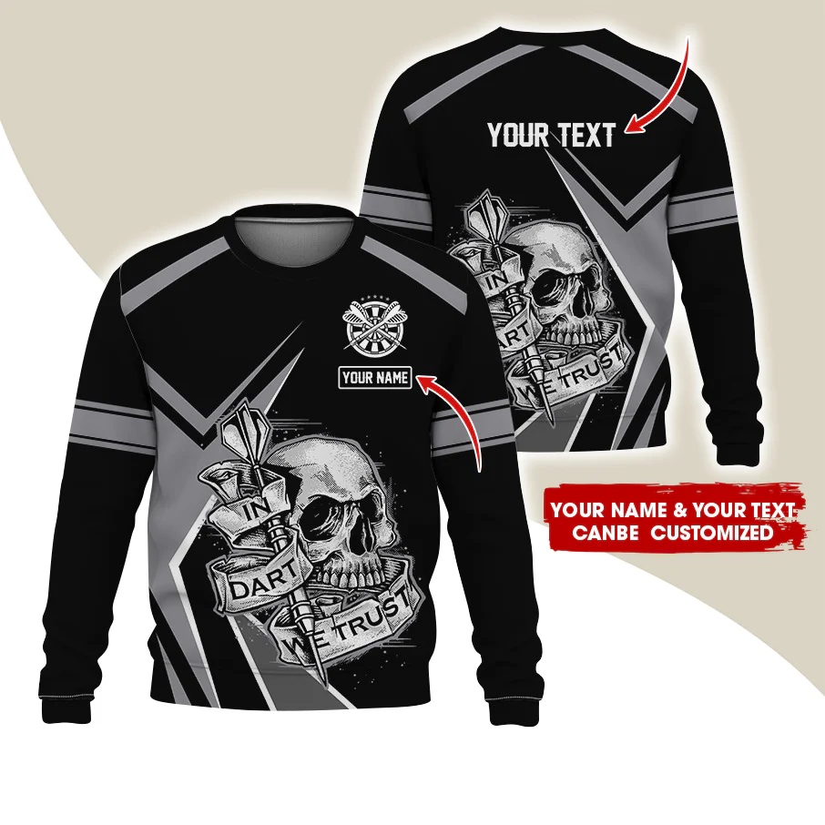 Customized Name & Text Darts Sweatshirt, Personalized Darts Skull In Darts Sweatshirts For Men & Women - Gift For Darts Lovers, Darts Players - Image 5