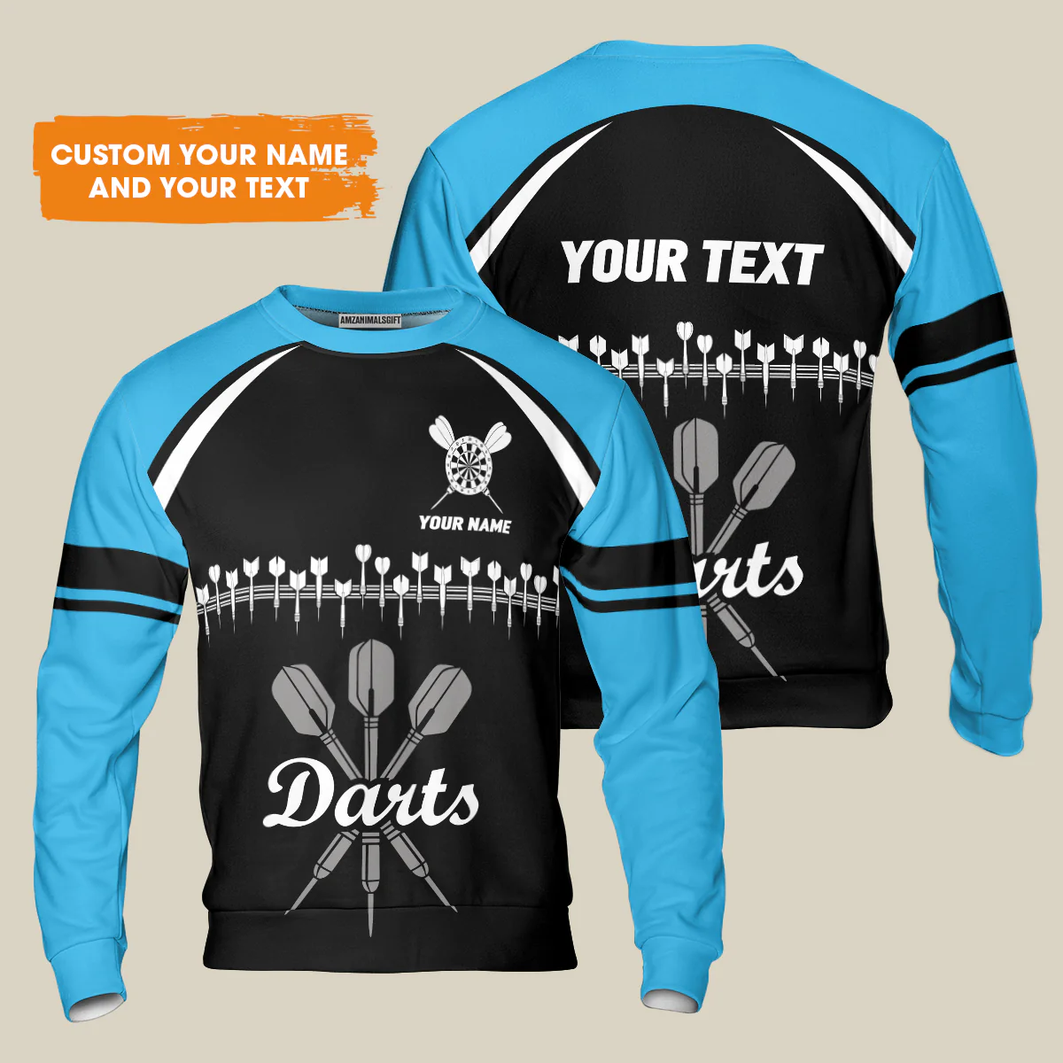 Customized Name & Text Darts Sweatshirt, Personalized Darts Team Blue Sweatshirt - Perfect Gift For Darts Lovers - Image 2