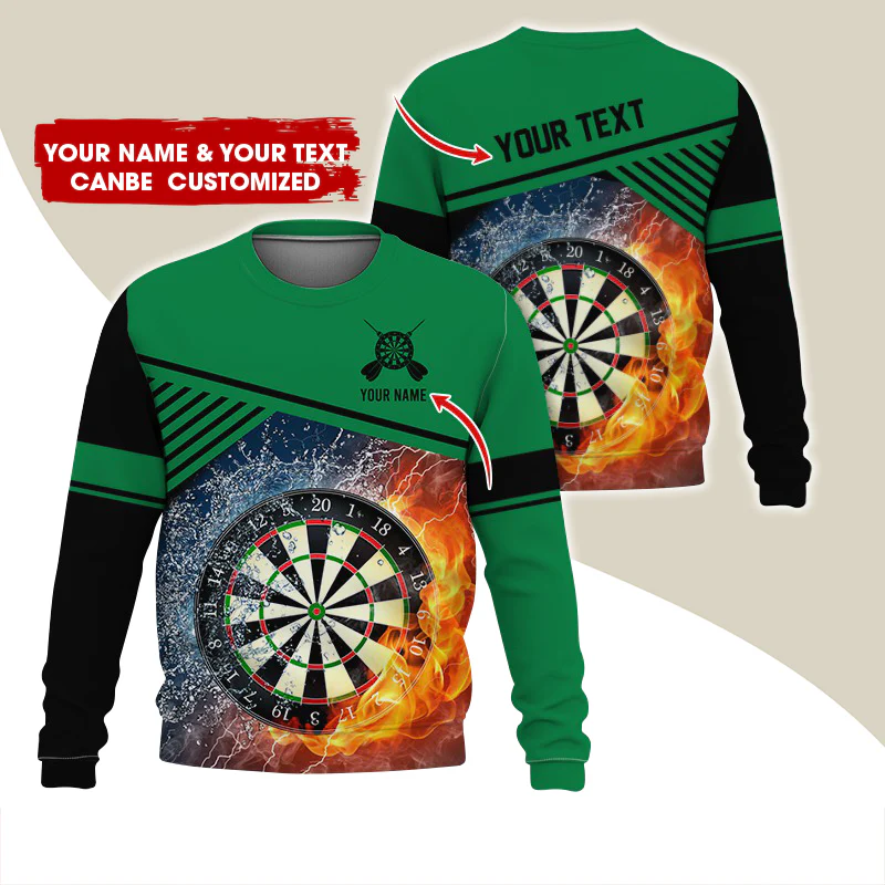Customized Name & Text Darts Sweatshirt, Personalized Ice & Flame Dartboard For Men & Women - Gift For Darts Lovers, Darts Players - Image 10