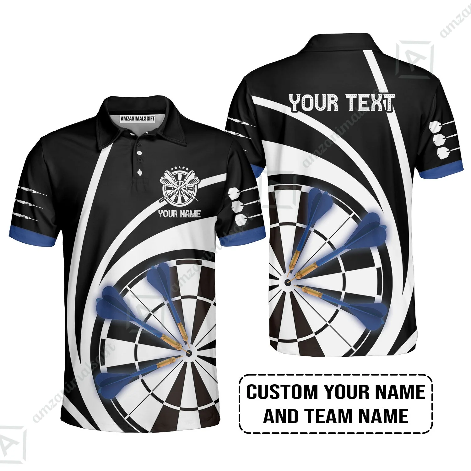 Customized Name & Text Darts Sweatshirt, Personalized Name Blue Dark Darts Team Sweatshirt - Image 6