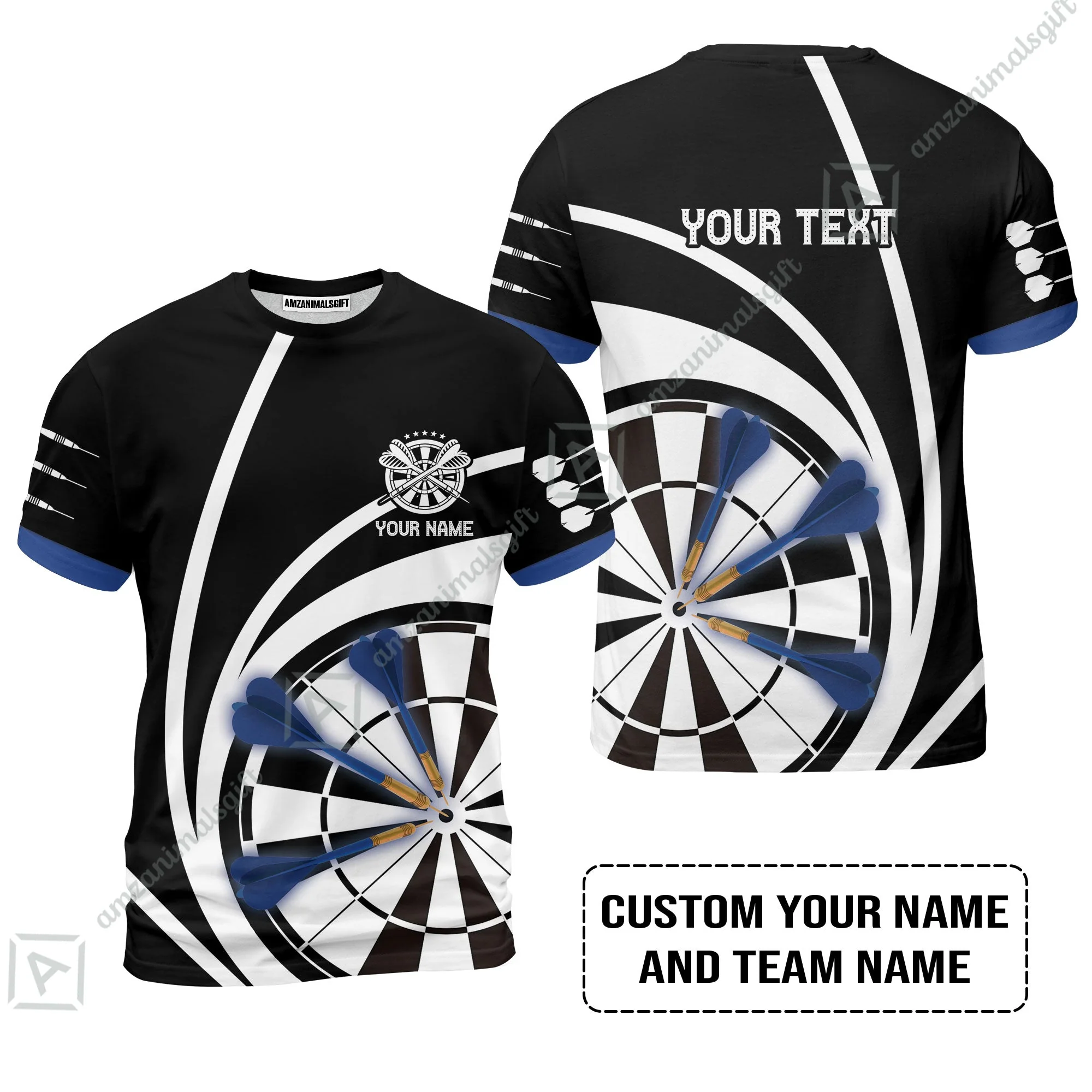 Customized Name & Text Darts Sweatshirt, Personalized Name Blue Dark Darts Team Sweatshirt - Image 8