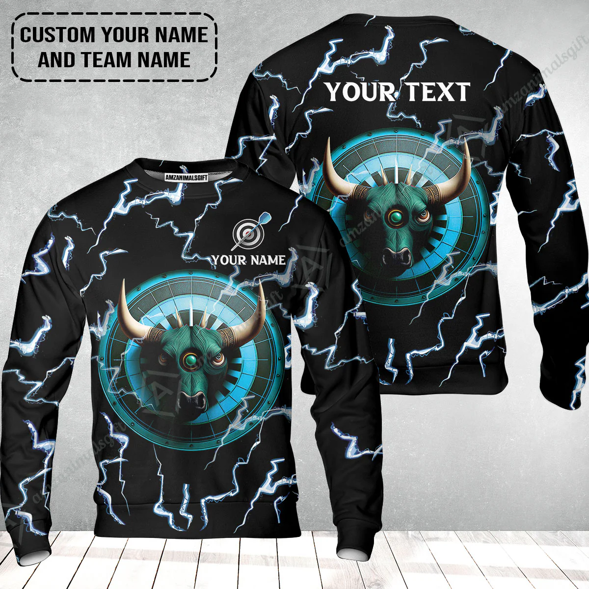Customized Name & Text Darts Sweatshirt, Personalized Name Bullseye Dartboard Sweatshirt - Image 2