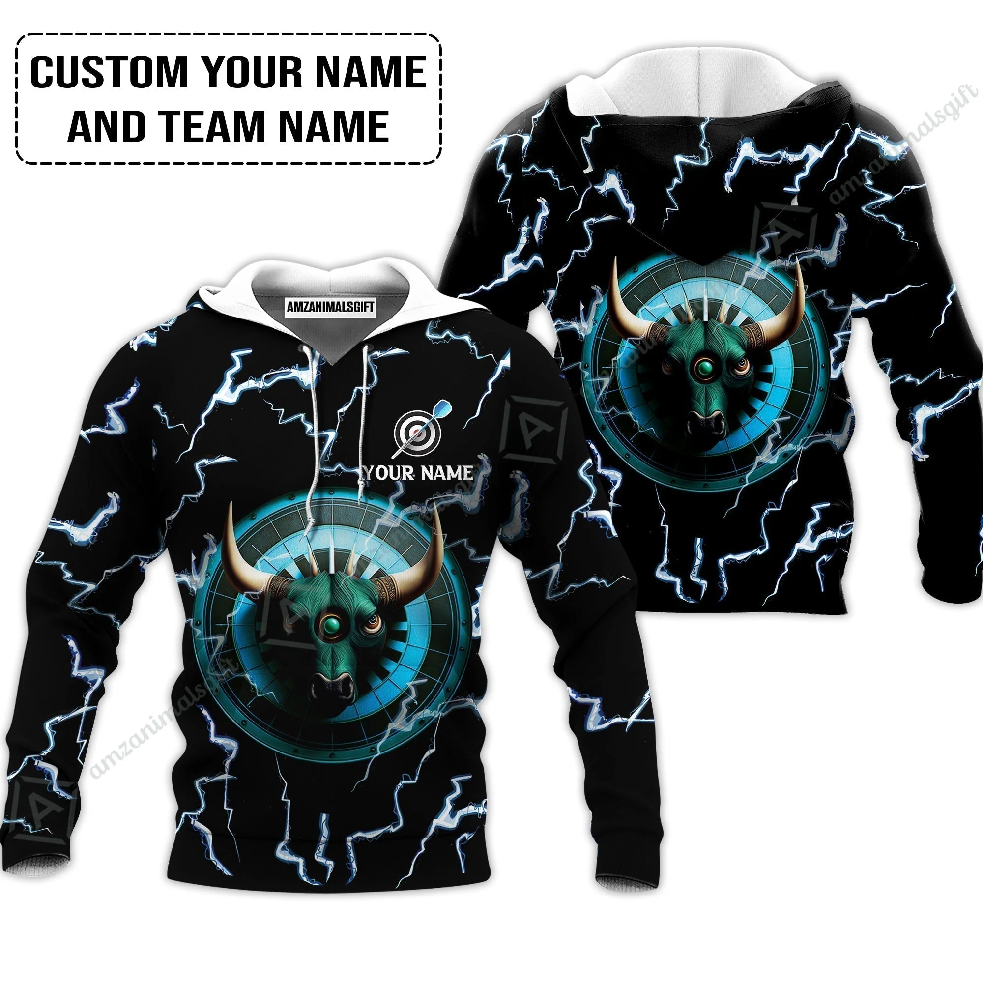 Customized Name & Text Darts Sweatshirt, Personalized Name Bullseye Dartboard Sweatshirt - Image 5