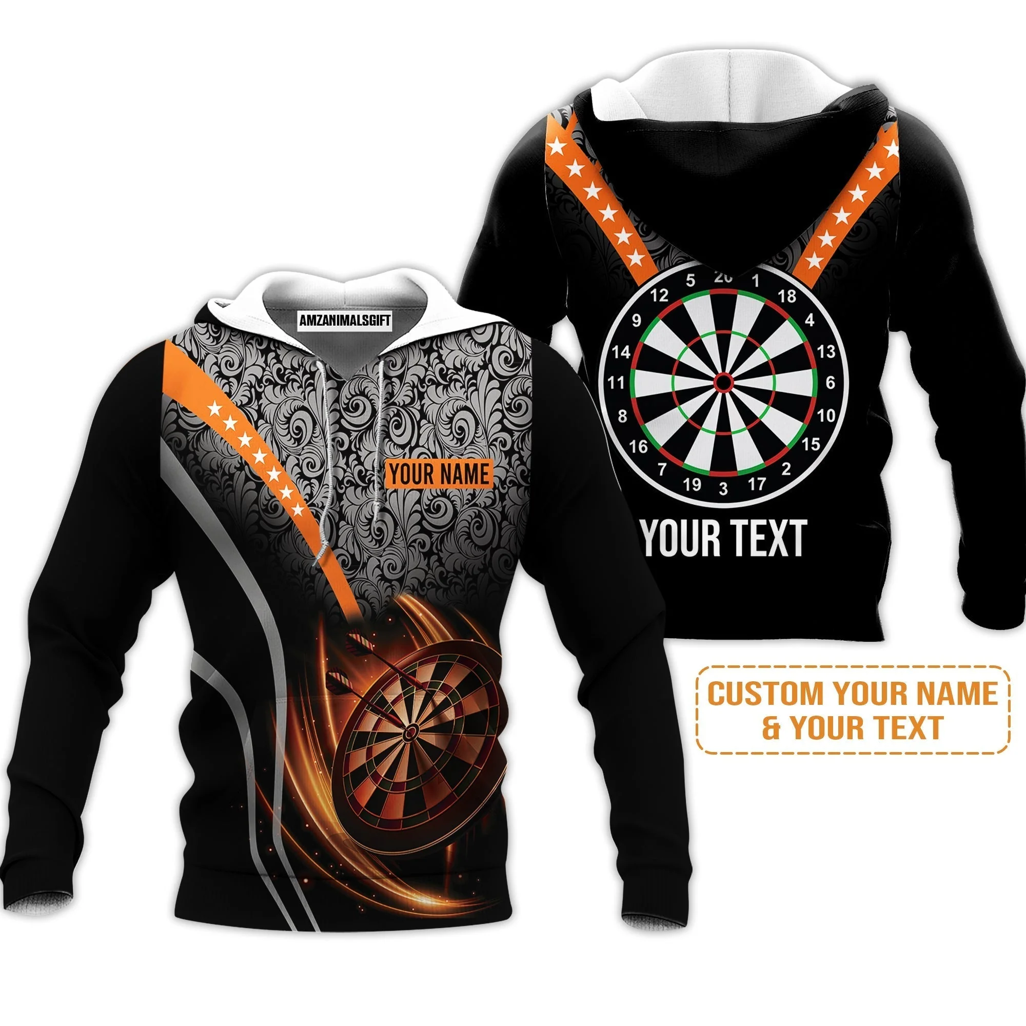 Customized Name & Text Darts Sweatshirt, Personalized Name Dartboard Orange Sweatshirt - Gift For Darts Players - Image 3