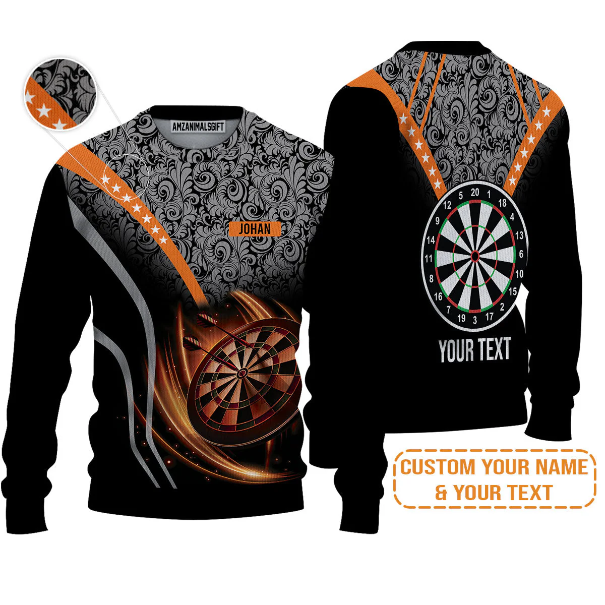 Customized Name & Text Darts Sweatshirt, Personalized Name Dartboard Orange Sweatshirt - Gift For Darts Players - Image 7