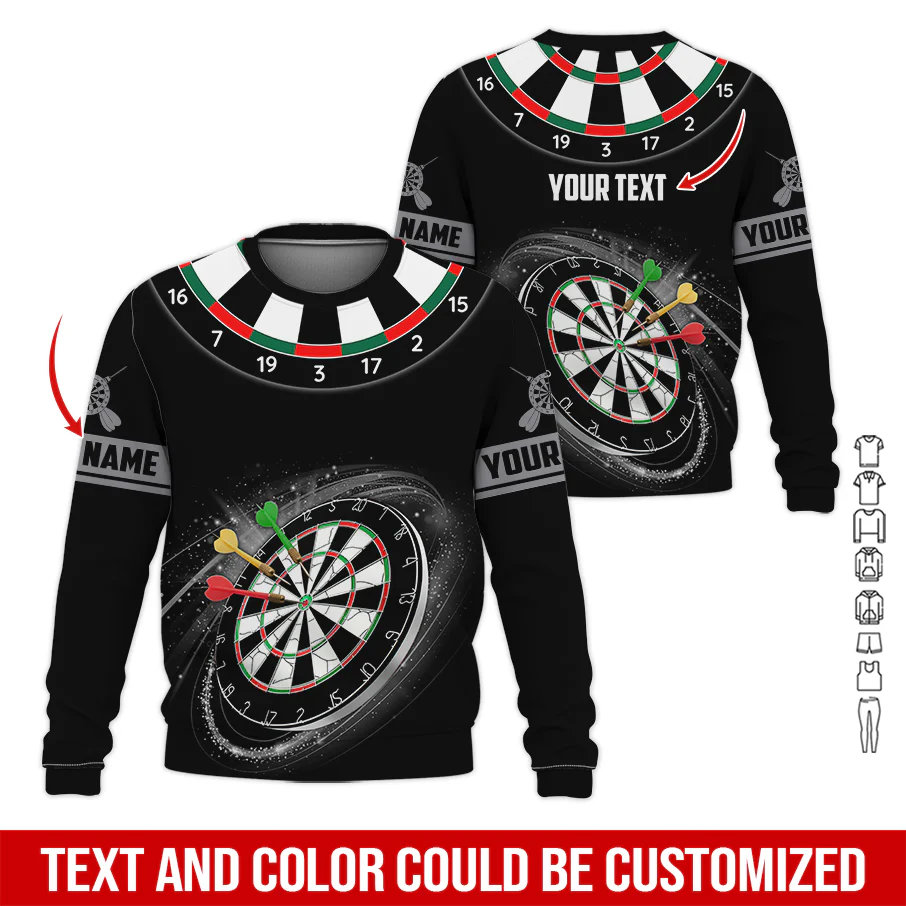 Customized Name & Text Darts Sweatshirt, Personalized Name Red Dartboard Sweatshirt For Men & Women - Gift For Darts Lovers, Darts Players - Image 5