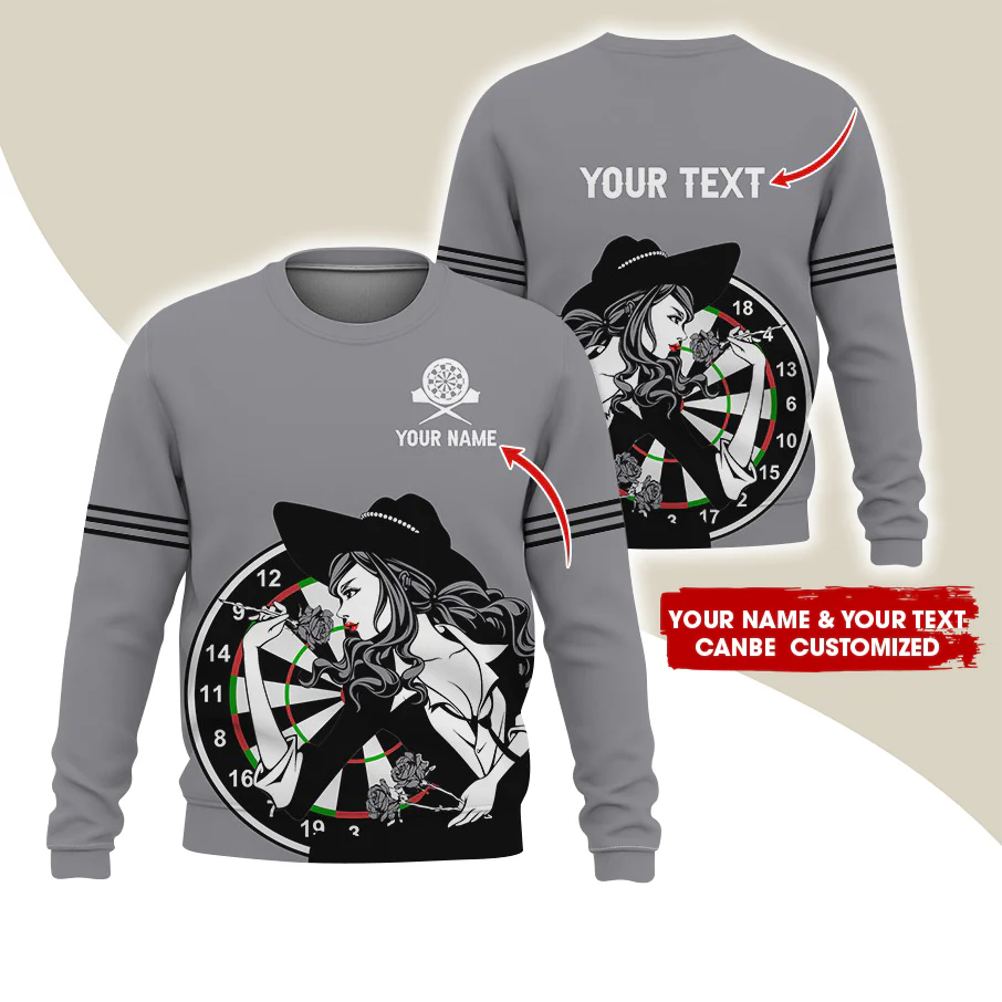 Customized Name & Text Darts Sweatshirt, Personalized Name Sexy Girl Plays Darts Sweatshirt For Men & Women - Gift For Darts Lovers, Darts Players - Image 11