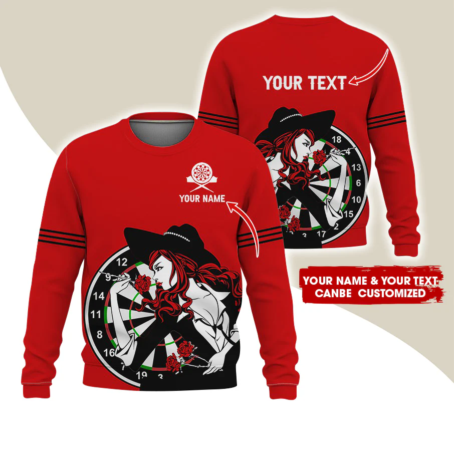 Customized Name & Text Darts Sweatshirt, Personalized Name Sexy Girl Plays Darts Sweatshirt For Men & Women - Gift For Darts Lovers, Darts Players - Image 3