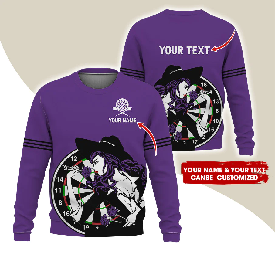Customized Name & Text Darts Sweatshirt, Personalized Name Sexy Girl Plays Darts Sweatshirt For Men & Women - Gift For Darts Lovers, Darts Players - Image 4