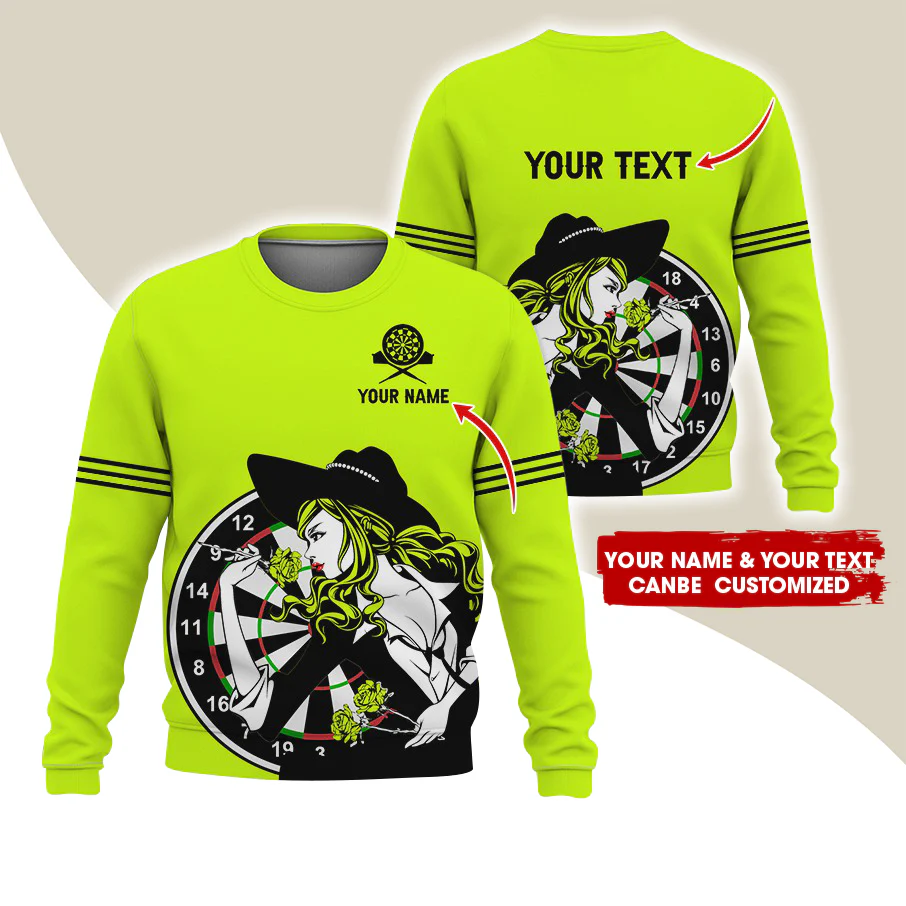Customized Name & Text Darts Sweatshirt, Personalized Name Sexy Girl Plays Darts Sweatshirt For Men & Women - Gift For Darts Lovers, Darts Players - Image 9