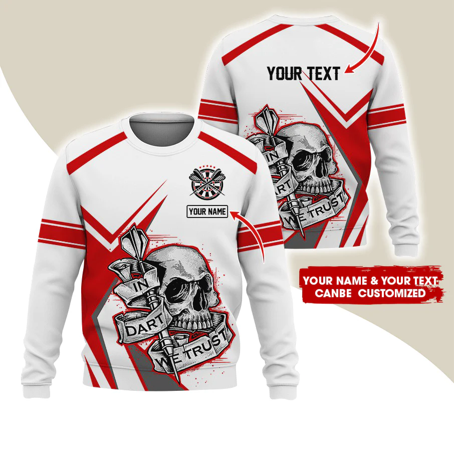 Customized Name & Text Darts Sweatshirt, Personalized Name Skull Plays Darts Sweatshirt For Men & Women - Gift For Darts Lovers, Darts Players - Image 3