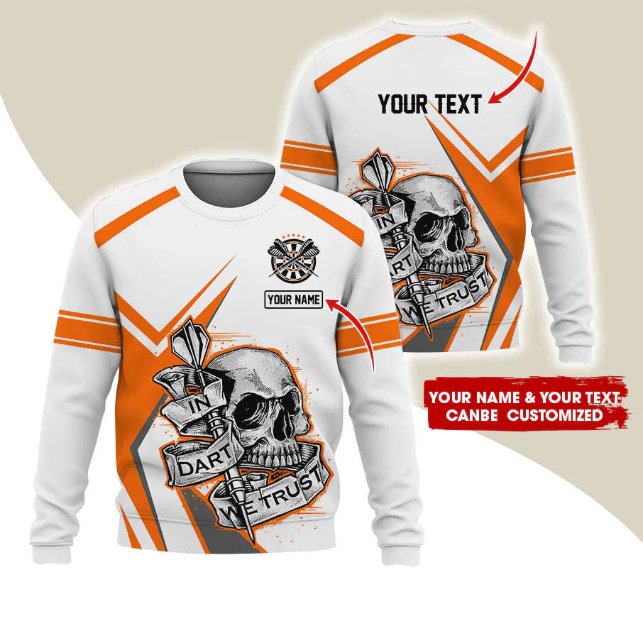 Customized Name & Text Darts Sweatshirt, Personalized Name Skull Plays Darts Sweatshirt For Men & Women - Gift For Darts Lovers, Darts Players - Image 4