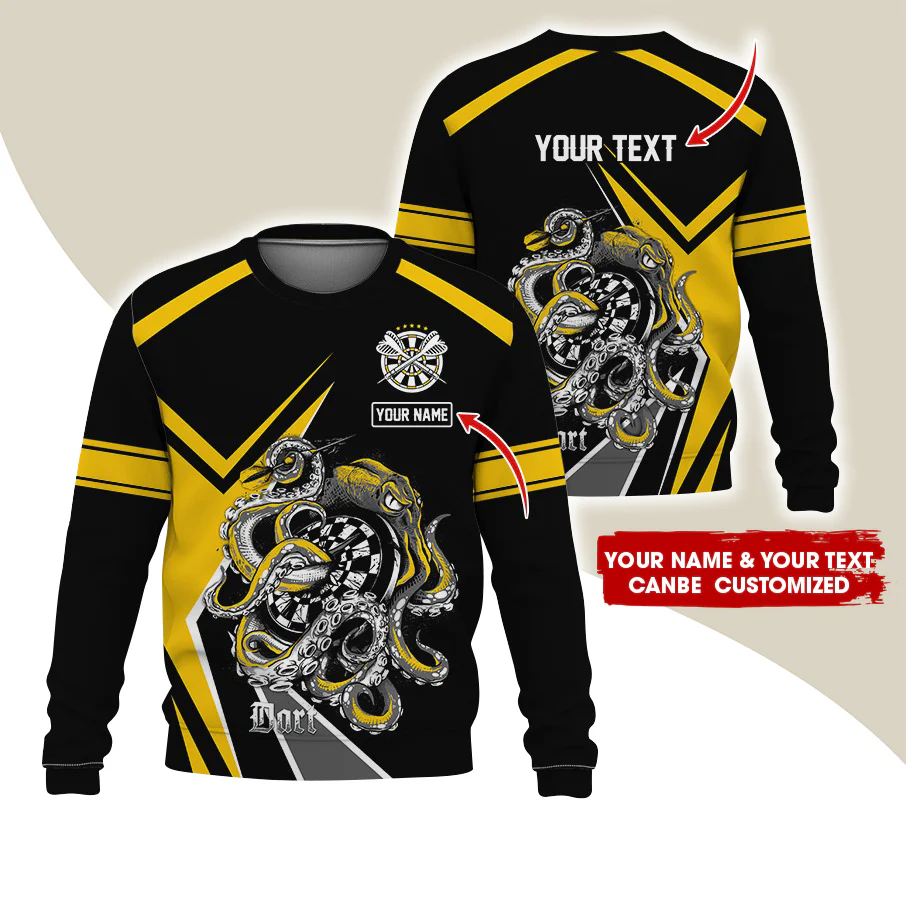 Customized Name & Text Darts Sweatshirt, Personalized Octopus Darts Sweatshirt For Men & Women - Gift For Darts Lovers, Darts Players - Image 3