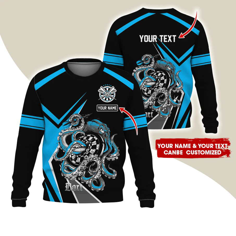 Customized Name & Text Darts Sweatshirt, Personalized Octopus Darts Sweatshirt For Men & Women - Gift For Darts Lovers, Darts Players - Image 6