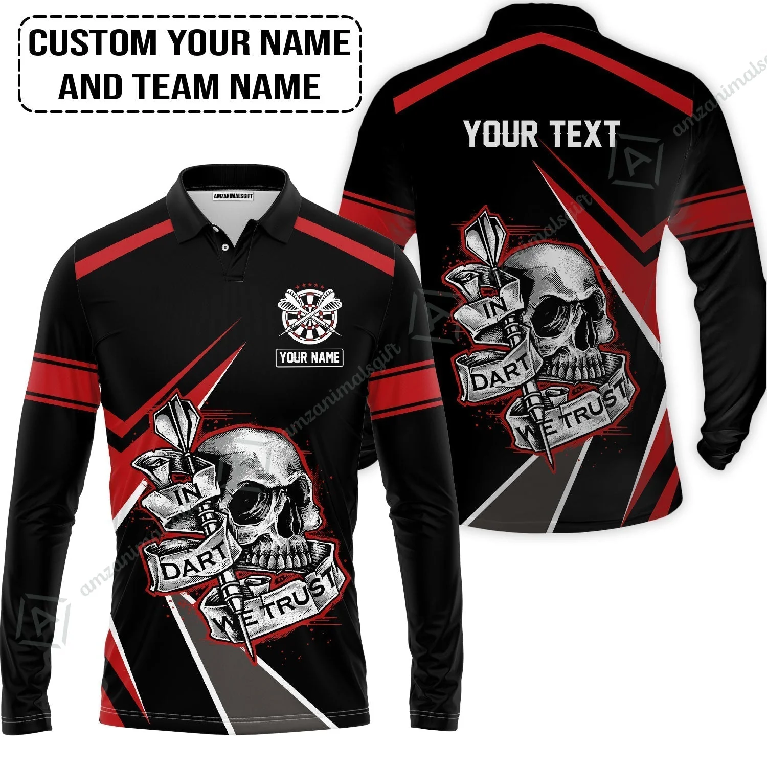 Customized Name & Text Darts Sweatshirt, Skull In Darts We Trust Personalized Darts Sweatshirt - Image 5