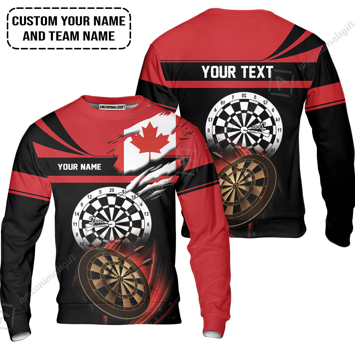 Customized Name & Text Darts T-Shirt, Canada Flag Personalized Name Darts T-Shirt - Image 4