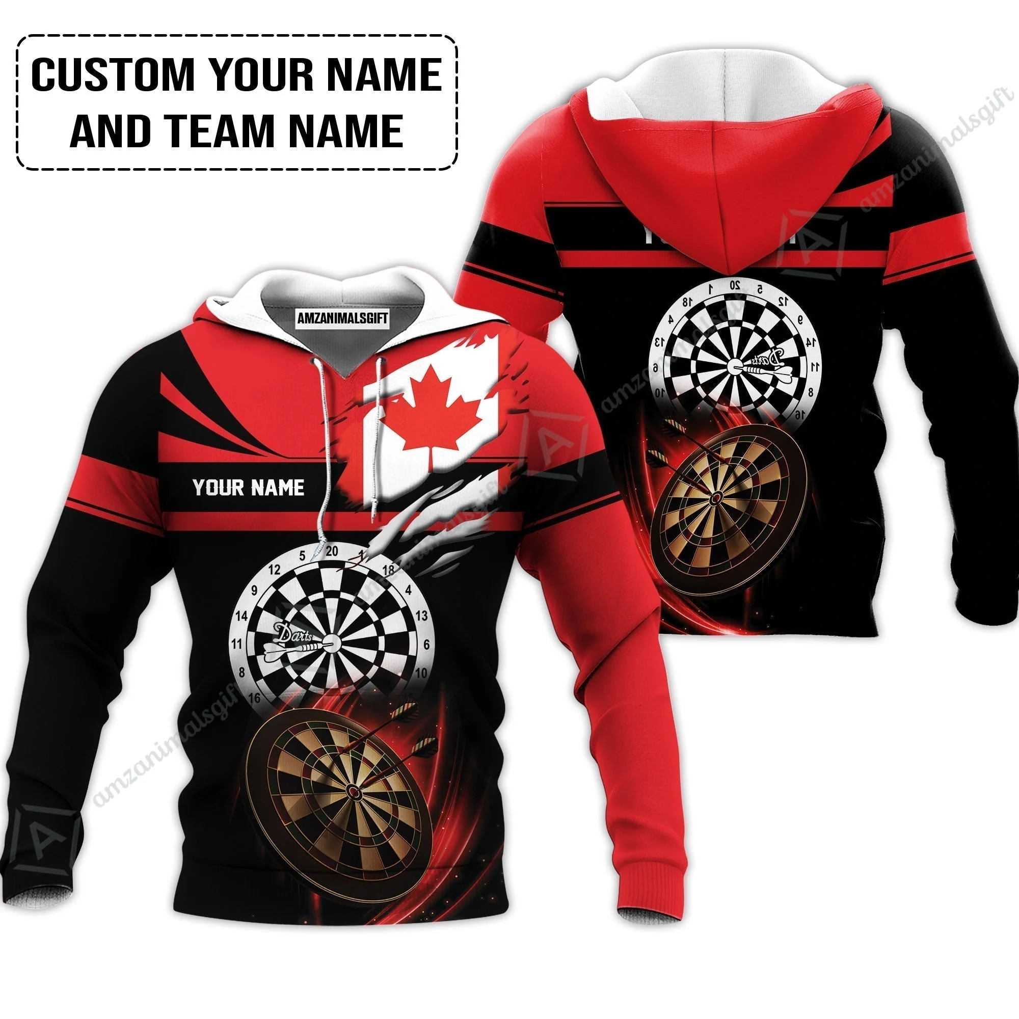 Customized Name & Text Darts T-Shirt, Canada Flag Personalized Name Darts T-Shirt - Image 5