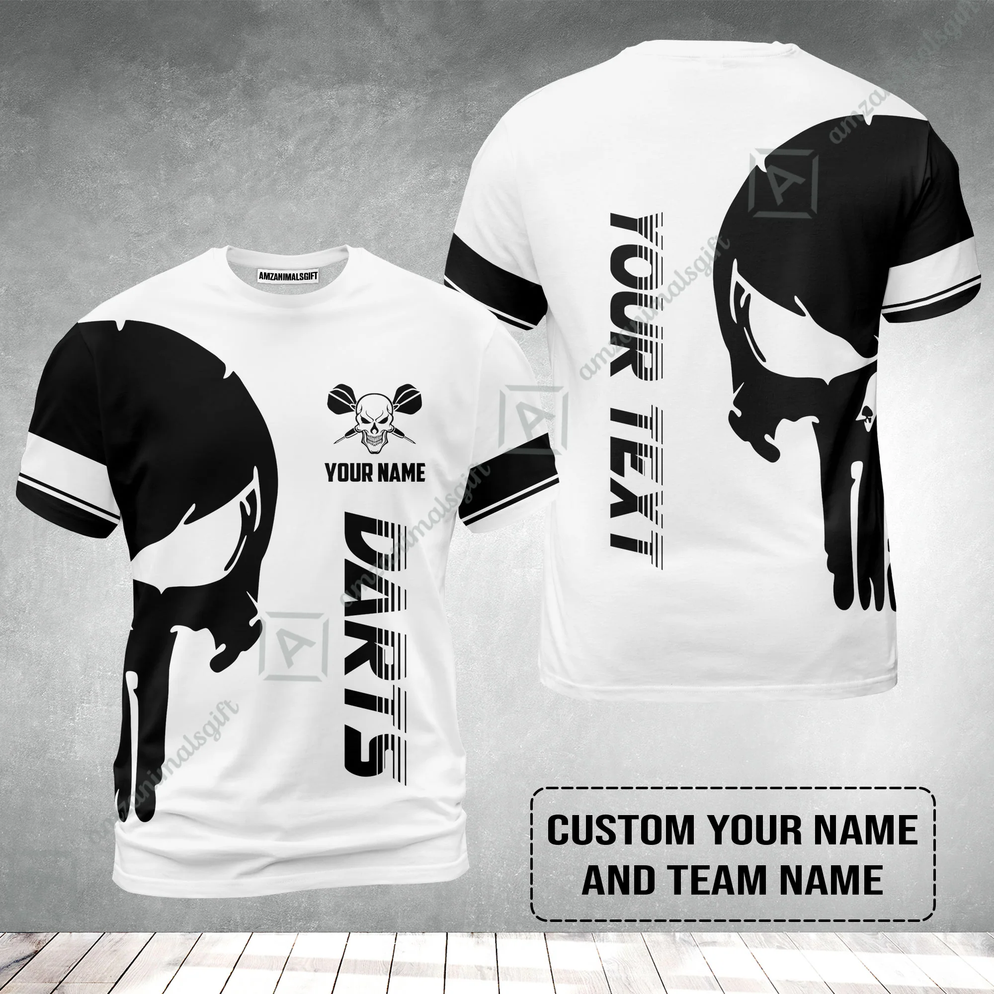 Customized Name & Text Darts T-Shirt, Darts Skull Personalized Name Darts T-Shirt - Image 2