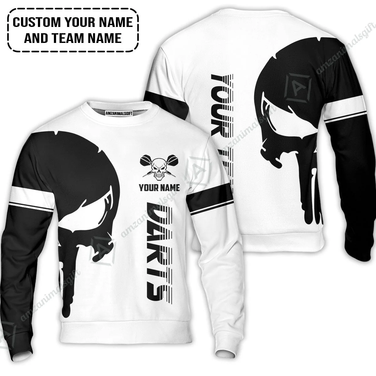 Customized Name & Text Darts T-Shirt, Darts Skull Personalized Name Darts T-Shirt - Image 4