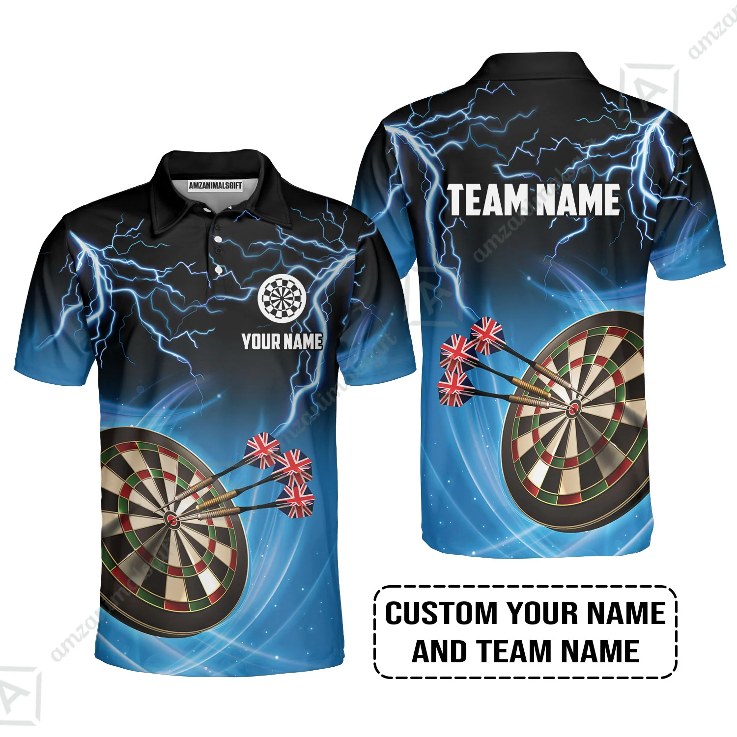 Customized Name & Text Darts Zip Polo Shirt, Kingdom of England Darts Personalized Darts Zip Polo Shirt - Image 4