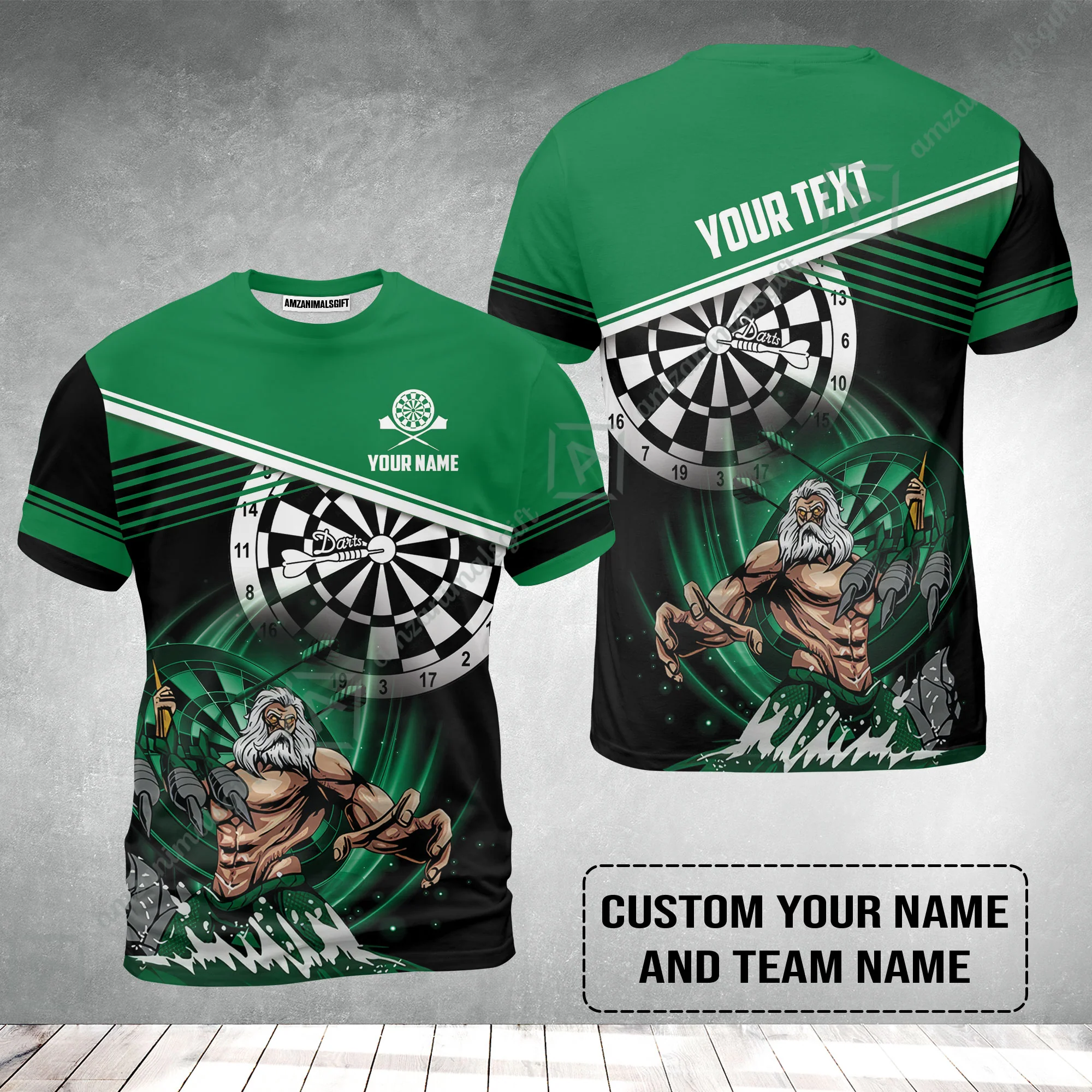 Customized Name & Text Darts T-Shirt, Personalized Name Poseidon Darts T-Shirt - Image 2
