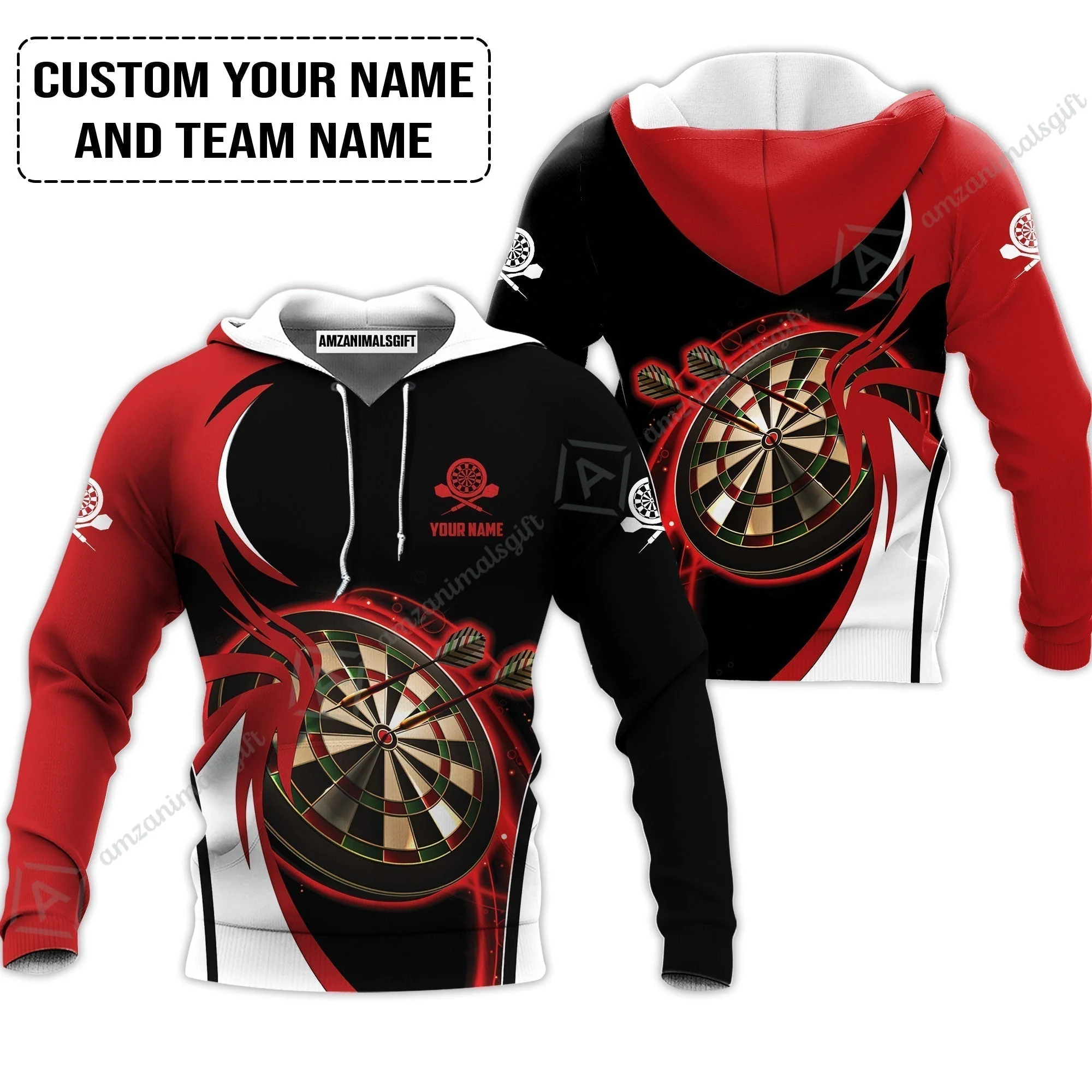 Customized Name & Text Darts T-Shirt, Personalized Red Darts Uniforms T-Shirt - Image 5