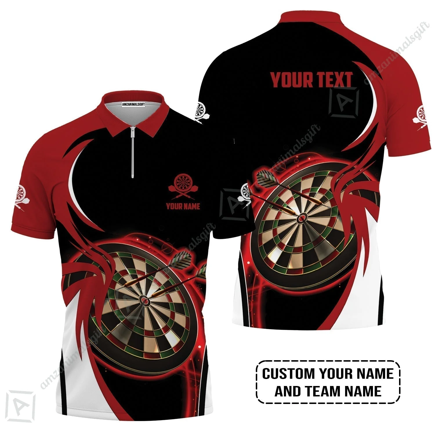 Customized Name & Text Darts T-Shirt, Personalized Red Darts Uniforms T-Shirt - Image 6