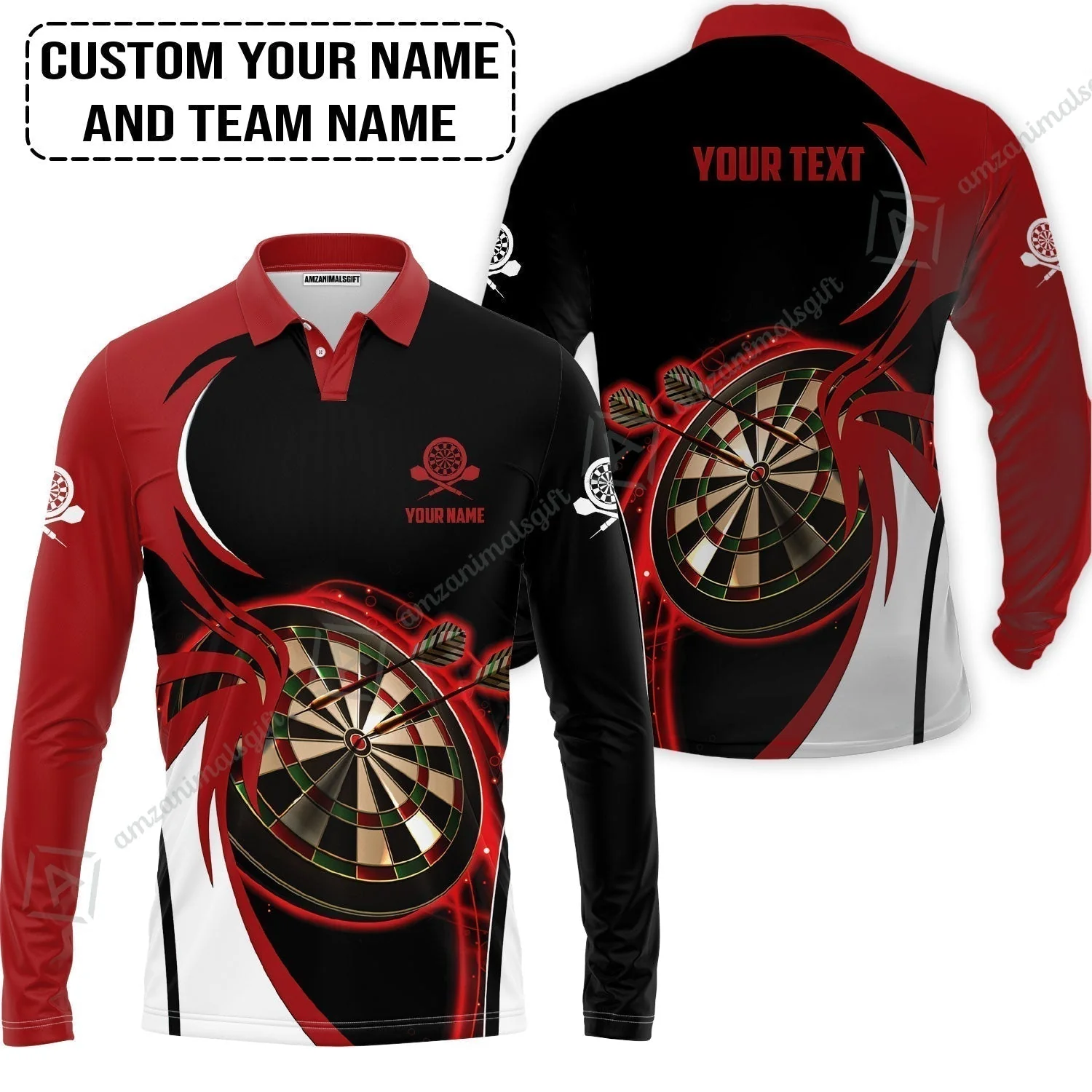 Customized Name & Text Darts T-Shirt, Personalized Red Darts Uniforms T-Shirt - Image 7