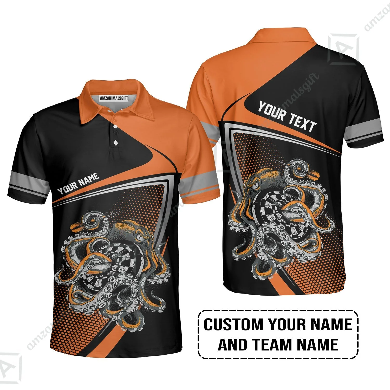 Customized Name & Text Darts Zip Polo Shirt, Personalized Darts And Octopus Zip Polo Shirt - Image 4