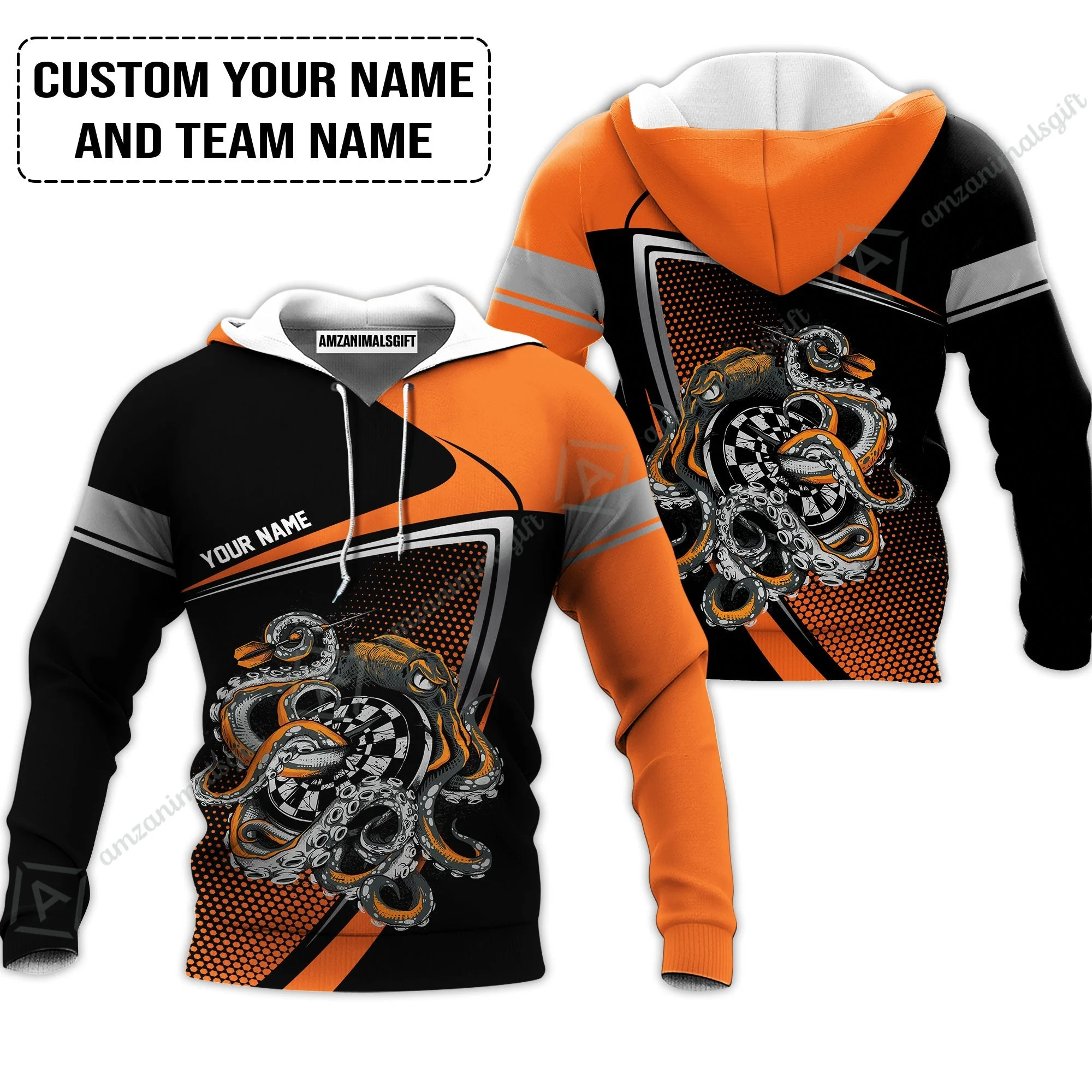 Customized Name & Text Darts Zip Polo Shirt, Personalized Darts And Octopus Zip Polo Shirt - Image 5