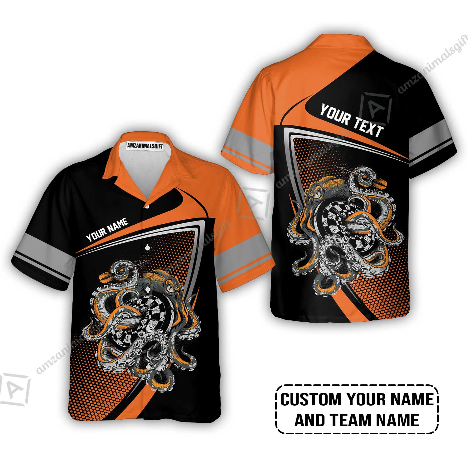 Customized Name & Text Darts Zip Polo Shirt, Personalized Darts And Octopus Zip Polo Shirt - Image 7