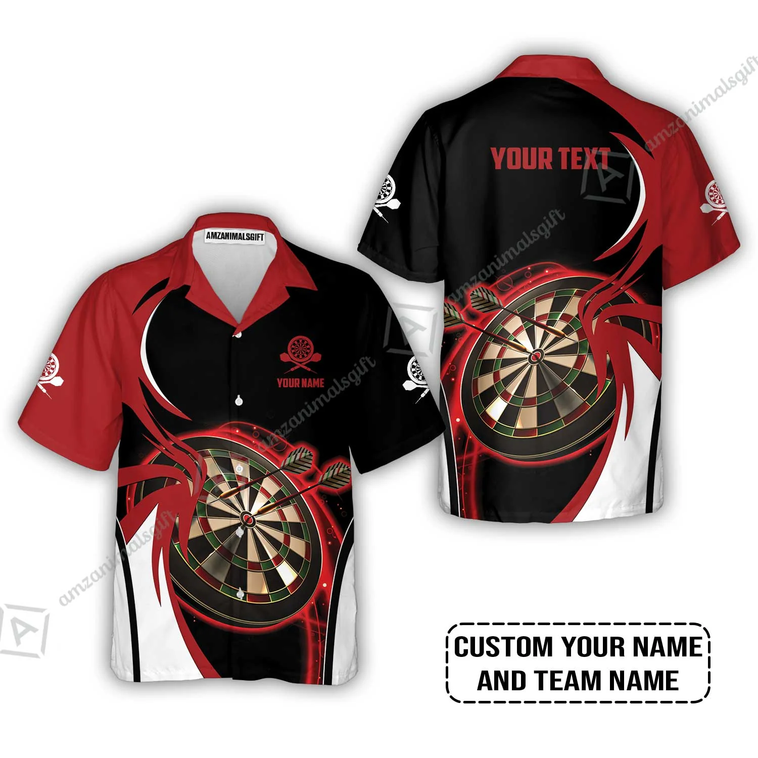 Customized Name & Text Darts Zip Polo Shirt, Personalized Red Darts Uniforms Zip Polo Shirt - Image 7