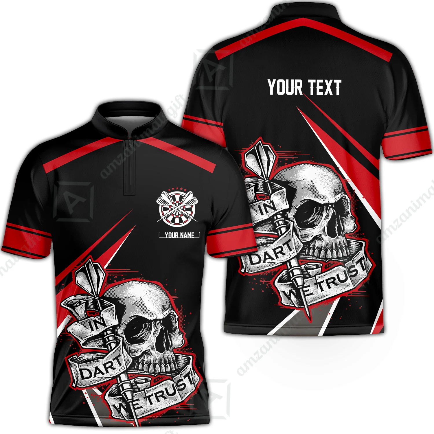 Customized Name & Text Darts Men Polo Shirt, Skull In Darts We Trust Personalized Darts Zip Polo Shirt - Image 12