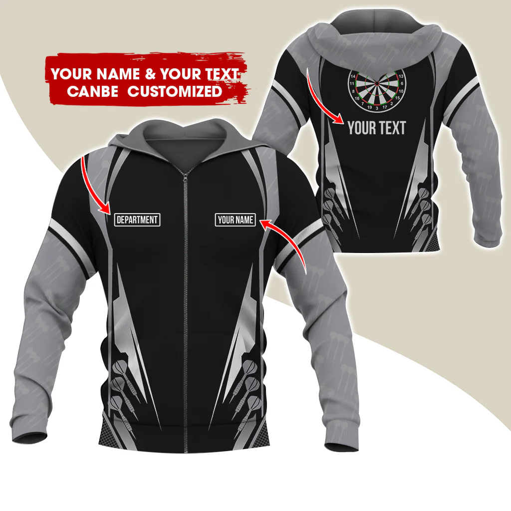 Customized Name, Text & Department Darts Premium Zip Hoodie, Personalized Darts Zip Hoodie For Men & Women - Gift For Darts Lovers, Darts Players - Image 4