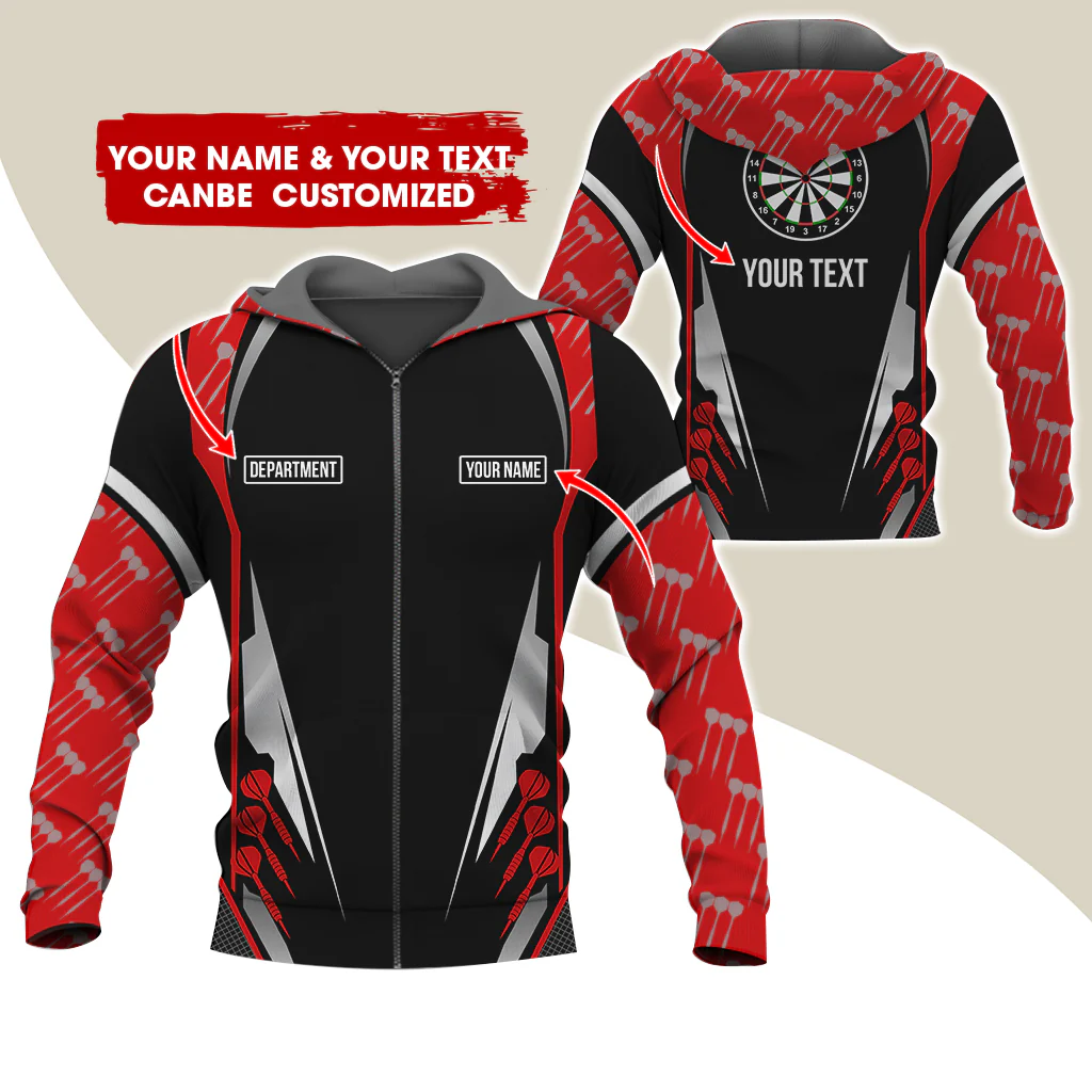 Customized Name, Text & Department Darts Premium Zip Hoodie, Personalized Darts Zip Hoodie For Men & Women - Gift For Darts Lovers, Darts Players - Image 6