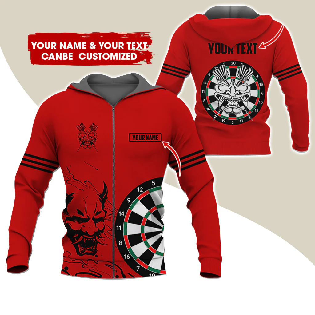 Customized Name & Text Dragon Darts Premium Zip Hoodie, Custom Name & Text Darts Zip Hoodie For Men & Women - Gift For Darts Lovers, Darts Players