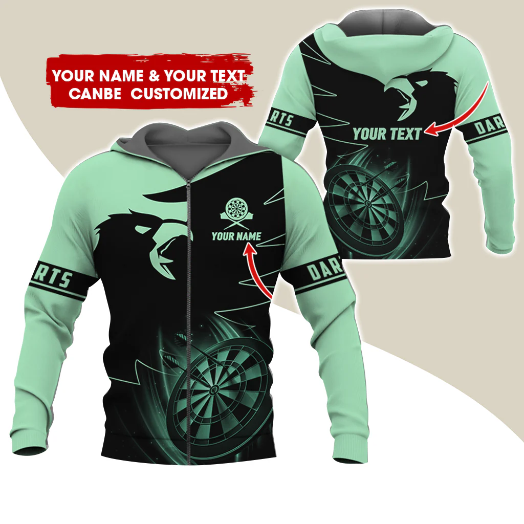 Customized Name & Text Eagle Darts Premium Zip Hoodie, Personalized Dartboard Zip Hoodie For Men & Women - Gift For Darts Lovers, Darts Players - Image 7