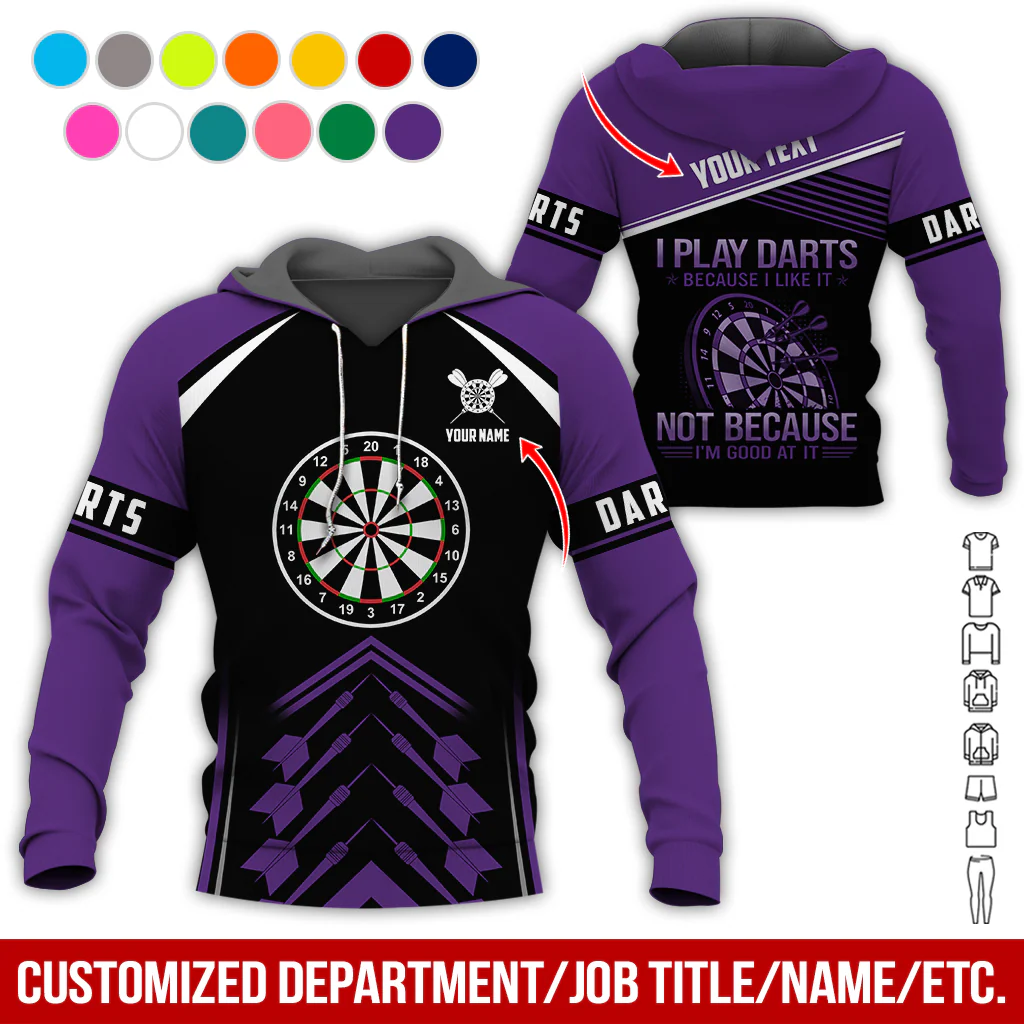 Customized Name & Text & Text Darts Premium Hoodie, I Play Darts Because I Like It Hoodie For Men & Women, Perfect Gift For Darts Lovers, Friend, Family - Image 4