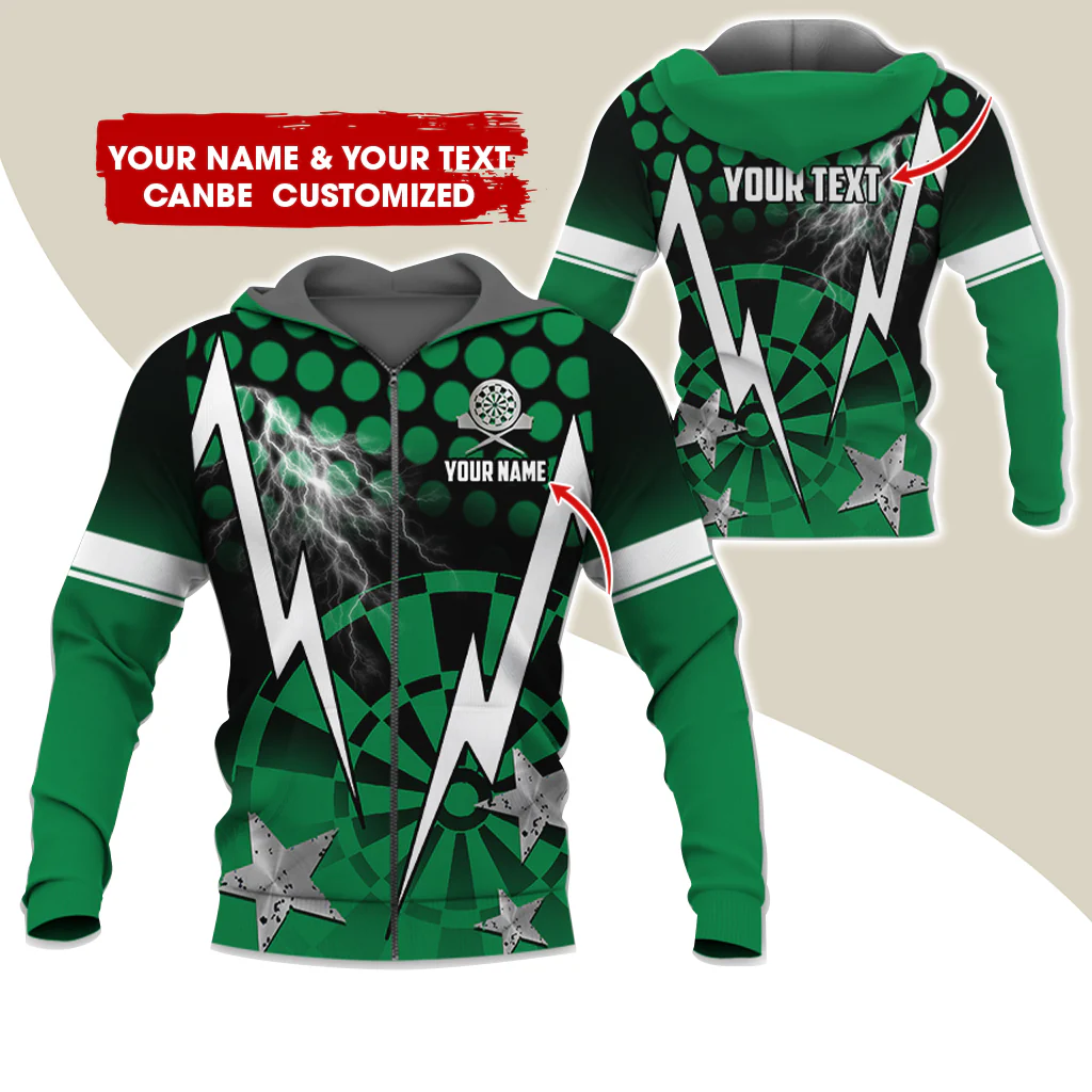 Customized Name & Text Thunder Lightning Darts Premium Zip Hoodie, Custom Star Darts Zip Hoodie For Men & Women - Gift For Darts Lovers, Darts Players - Image 10