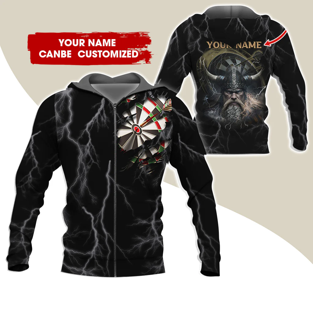 Customized Name Viking Darts Player Premium Zip Hoodie, Custom Thunder Lightning Zip Hoodie For Men & Women - Gift For Darts Lovers, Darts Players - Image 10