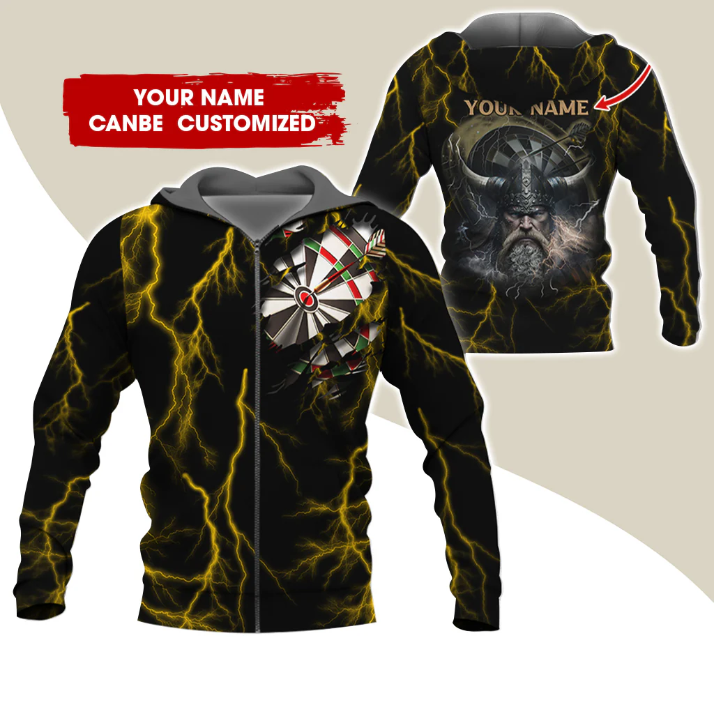 Customized Name Viking Darts Player Premium Zip Hoodie, Custom Thunder Lightning Zip Hoodie For Men & Women - Gift For Darts Lovers, Darts Players - Image 11