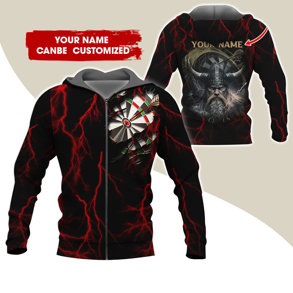 Customized Name Viking Darts Player Premium Zip Hoodie, Custom Thunder Lightning Zip Hoodie For Men & Women - Gift For Darts Lovers, Darts Players - Image 12