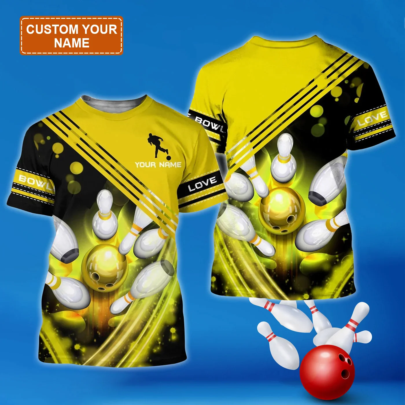 Customized Name Yellow Bowling T Shirt, Personalized Bowling Team Uniform - Best Gift For Bowling Member, Bowling Lovers